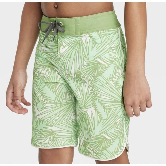 Art Class Boys' Green Palm Printed Swim‎ Trunks Size 8 NEW - Picture 1 of 5